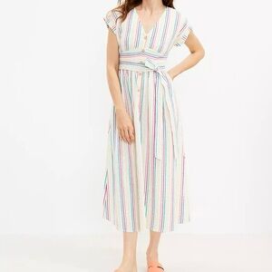 LOFT Multicolor Striped Midi Dress